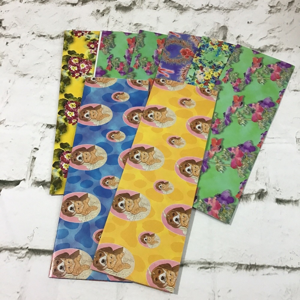 Vtg Folded Gift Wrap Wrapping Paper Pet Themed Floral Birthday Christmas Lot‎